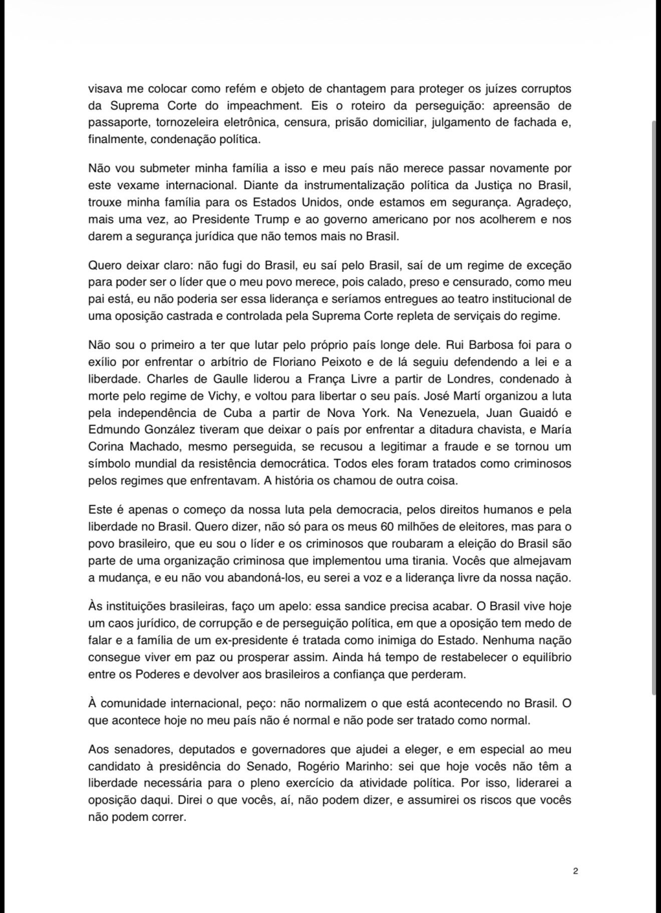 Flávio Bolsonaro se declara “presidente electo” de Brasil tras llegar a Estados Unidos